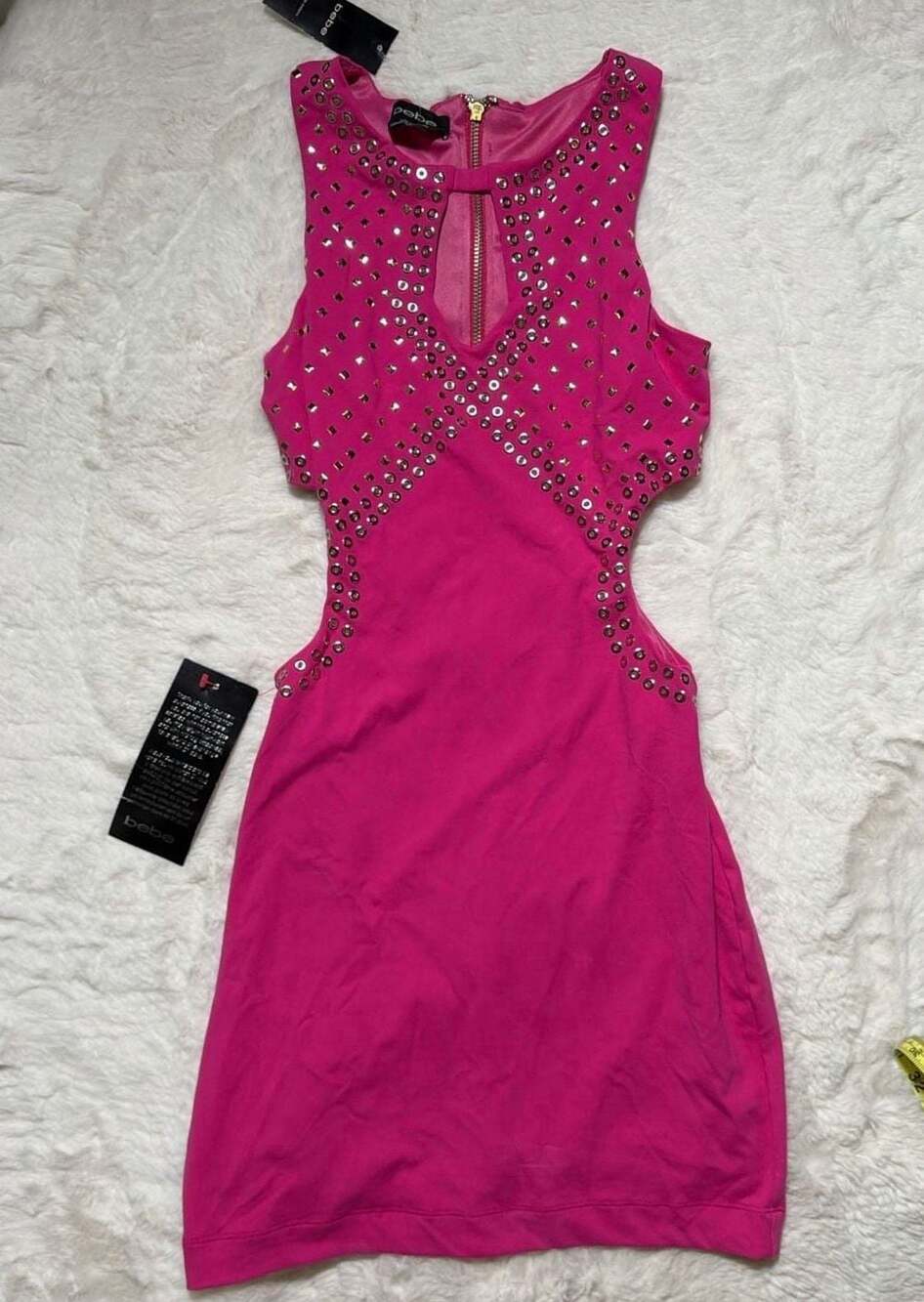 bebe Pink Grommet Embellished Bodycon Cutout Dress Size S